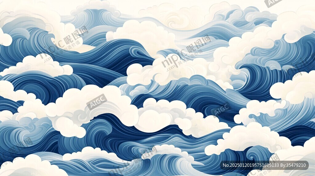 海浪云紋浪花背景