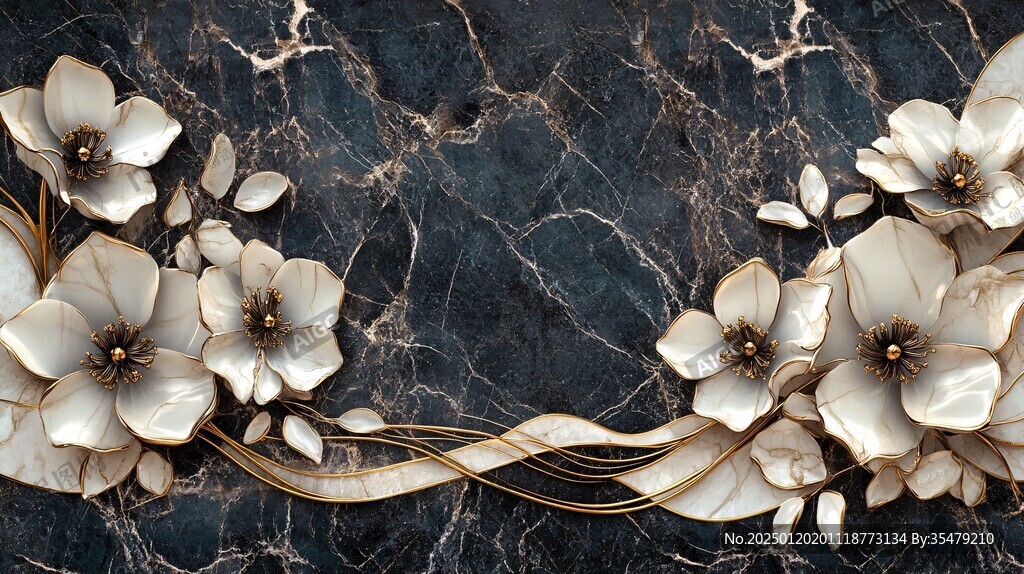 高精手繪黃金拉絲花卉