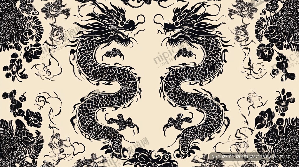 雙龍背景花紋