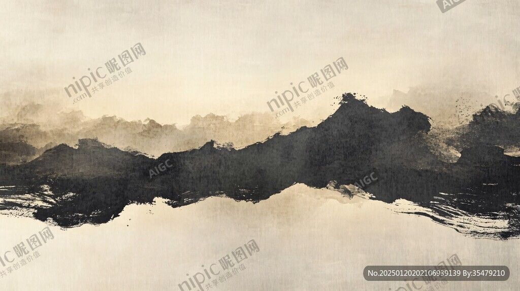 抽象水墨日落畫