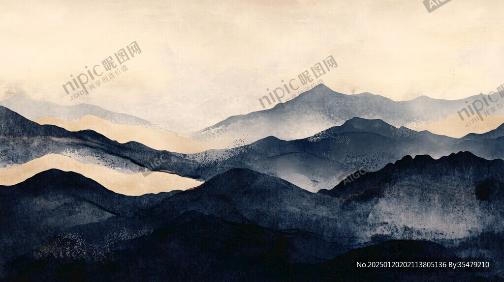 金色水墨群山背景墻