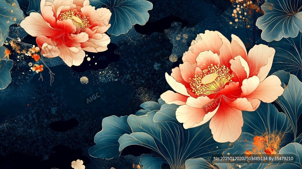牡丹花線描金輕奢