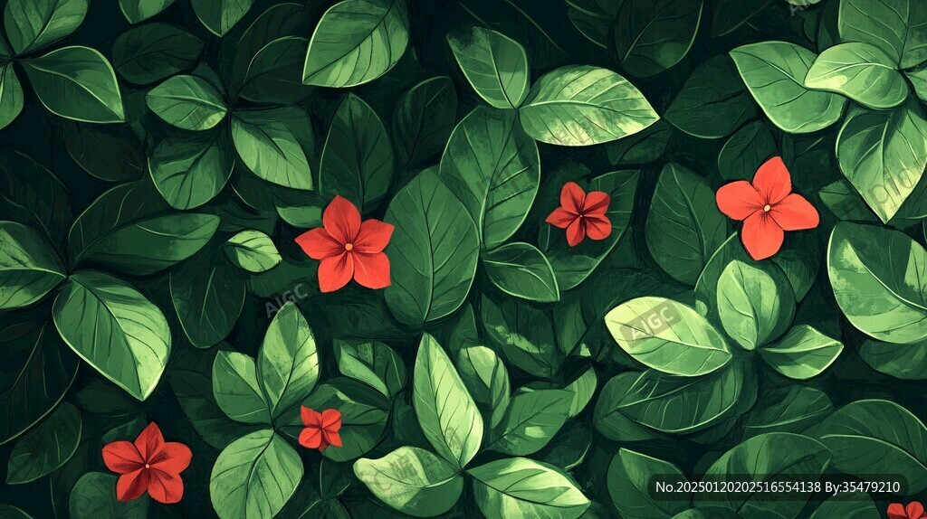 綠葉紅花背景圖片