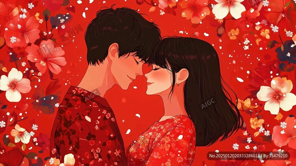 浪漫情侶插畫
