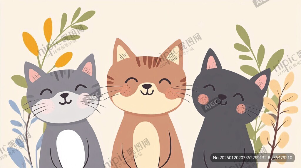 扁平插畫小貓
