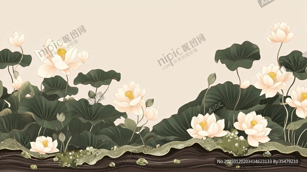 荷花池插畫