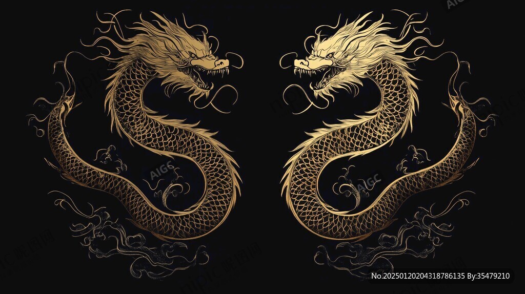 手繪雙龍插畫
