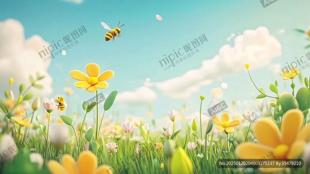蜜蜂采蜜插畫