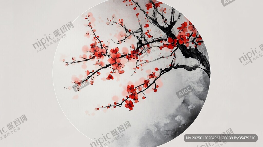 圓形水墨梅花