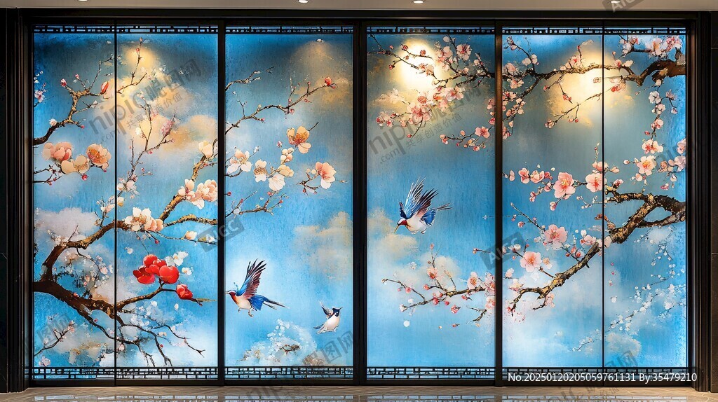 酒店客廳走廊梅花花鳥