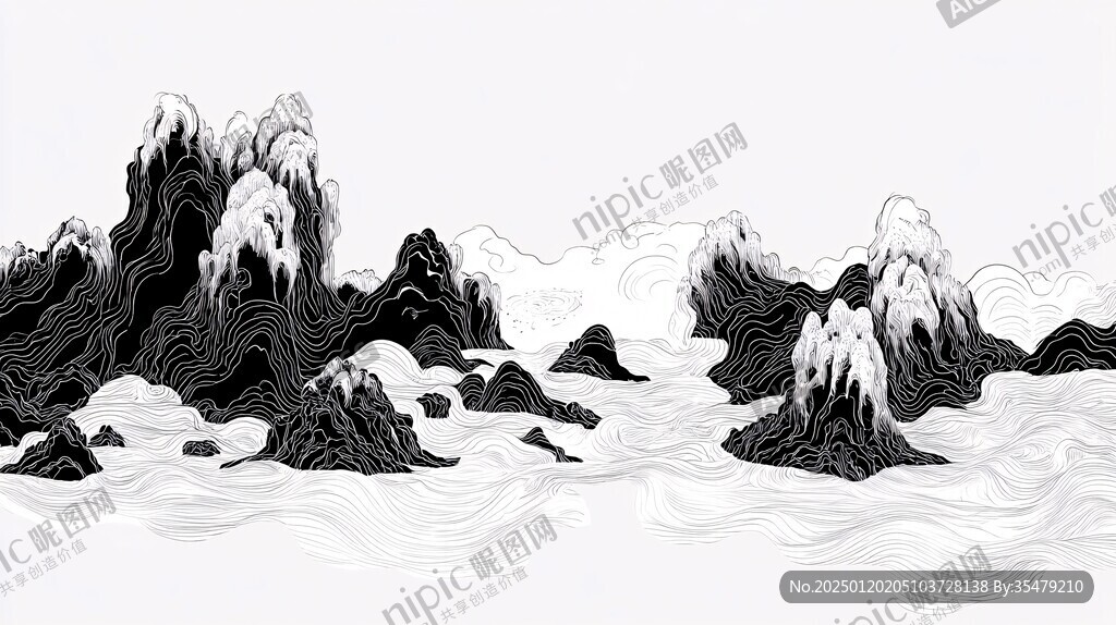 黑白新中式山水