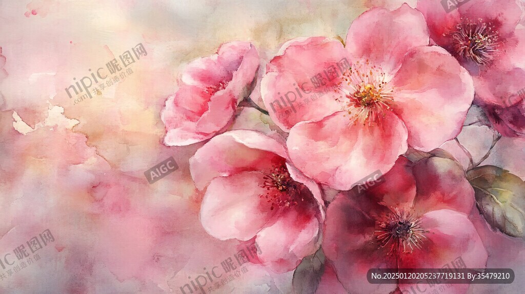 唯美薔薇水彩荼蘼花