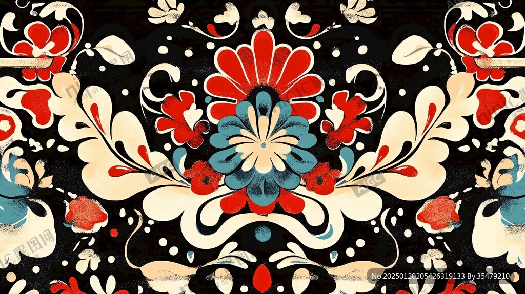 傳統(tǒng)印花設(shè)計(jì)黑底花朵