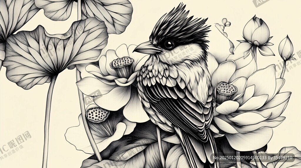 創意現代黑白花鳥畫