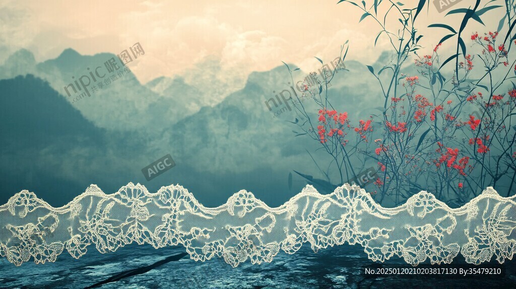 屏風(fēng)溪流山巒梅花