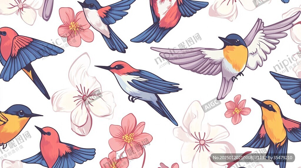 卡通花鳥無縫貼圖