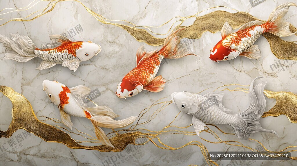 現(xiàn)代鯉魚壁畫