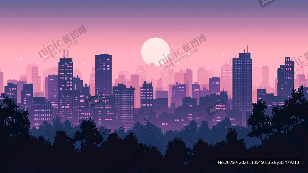 日落城市插畫