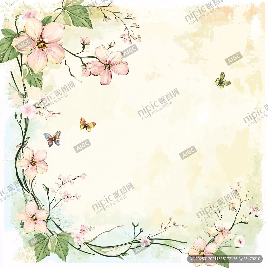 手繪春天古風(fēng)花卉背景