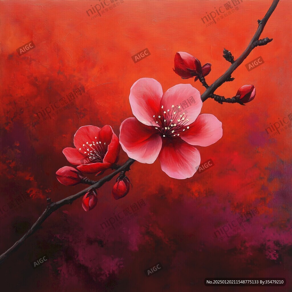 一枝梅花油畫