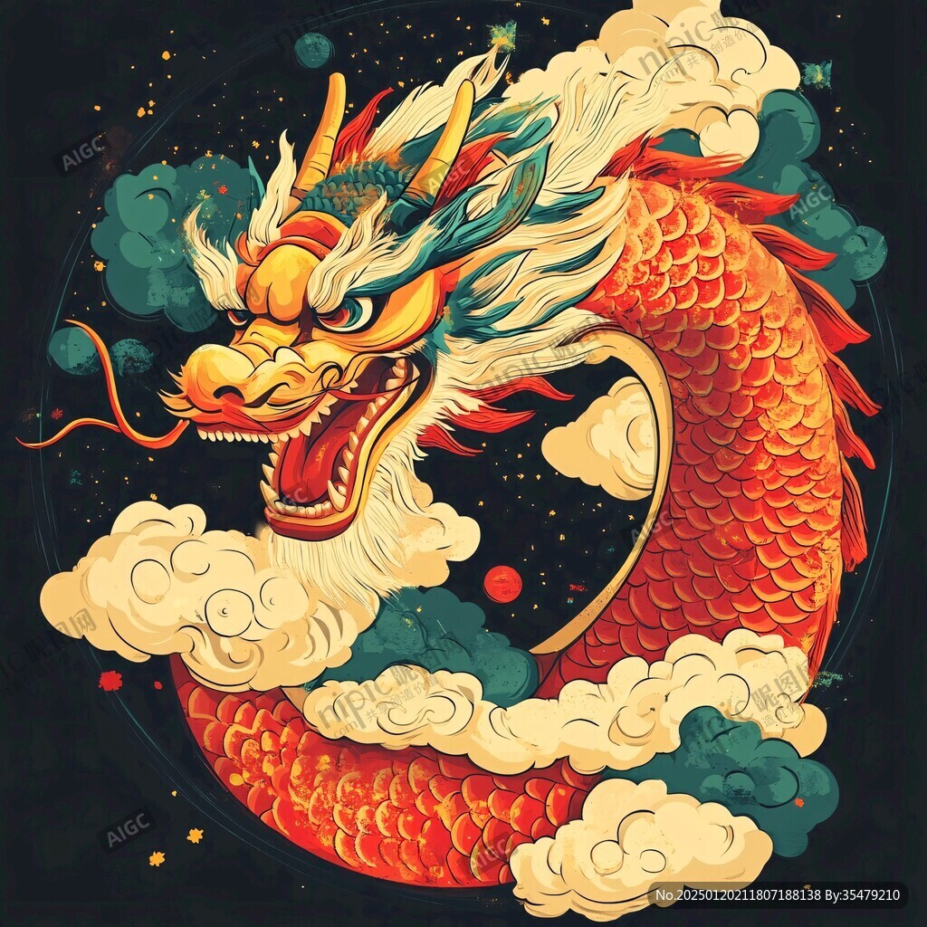 雙龍戲珠插畫