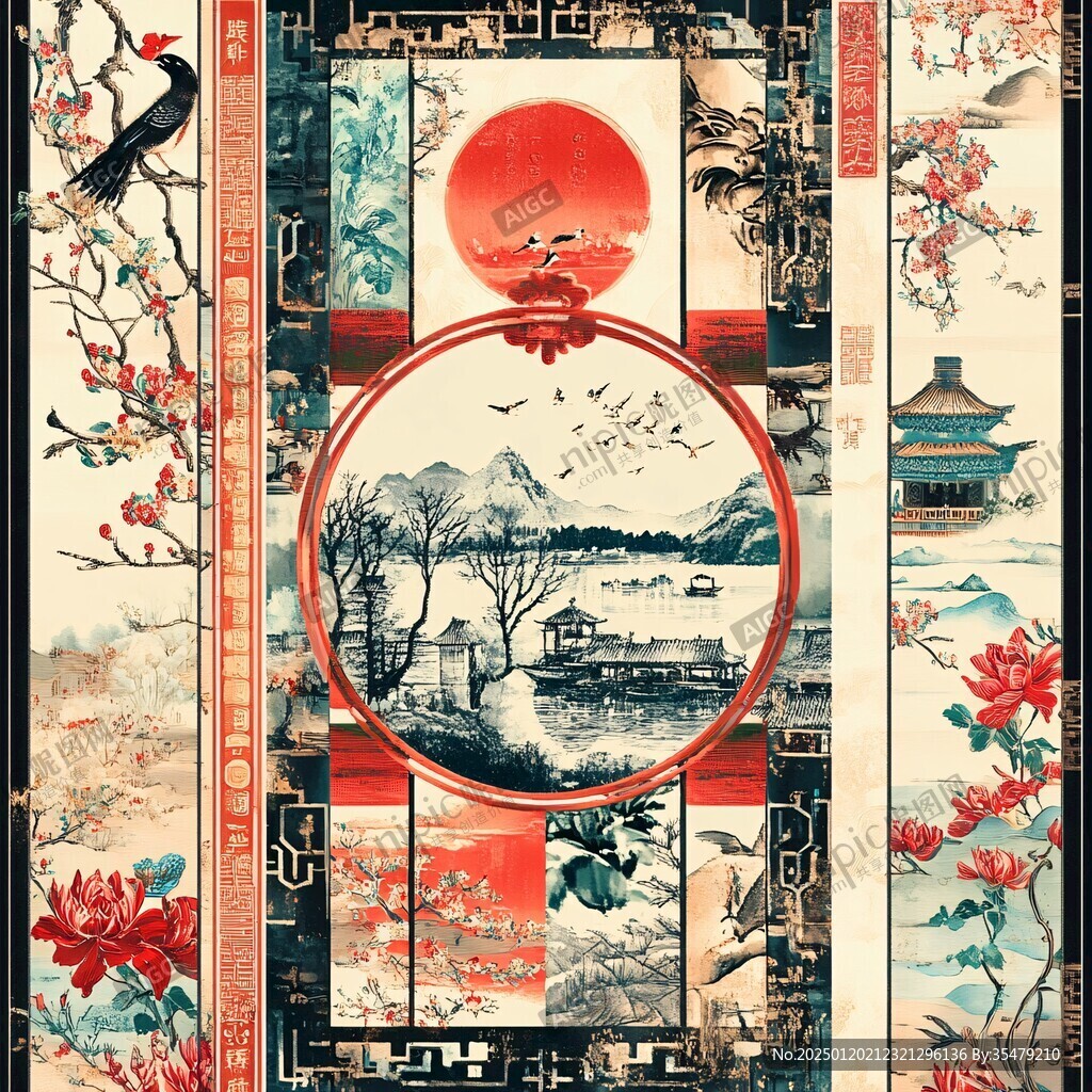 古典畫風屏風裝飾畫