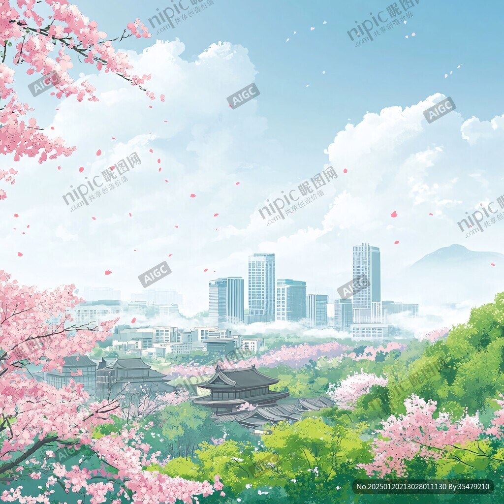 毫州建筑插畫背景