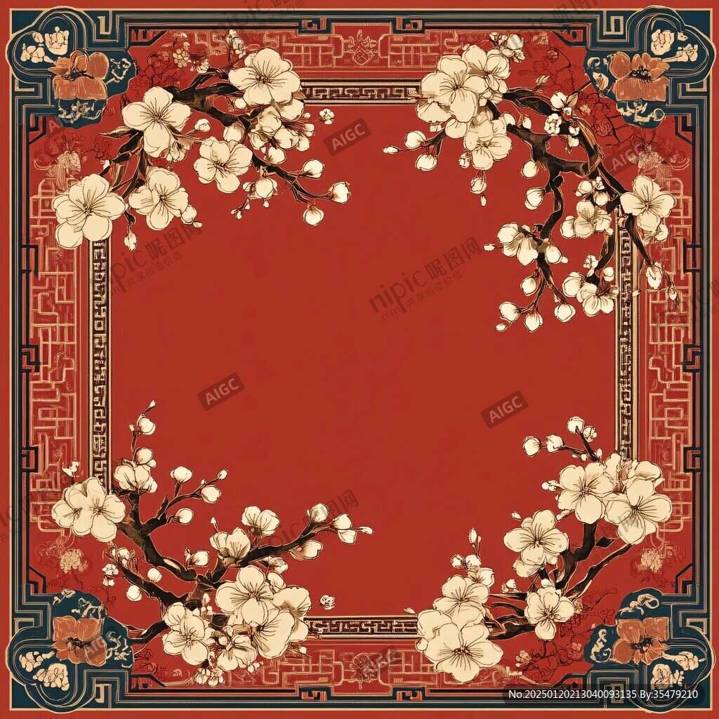 紅色梅花邊框紋理
