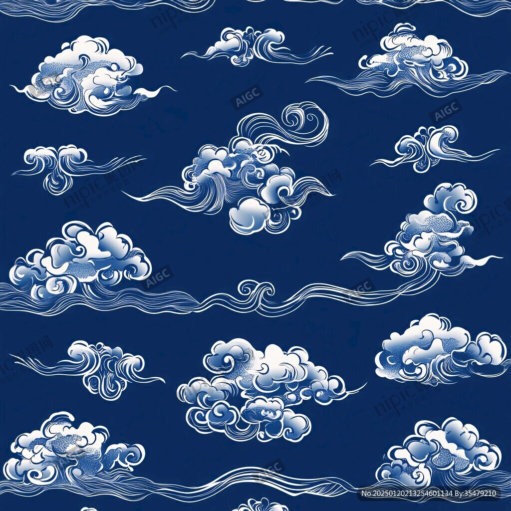中式圖案云紋浪花
