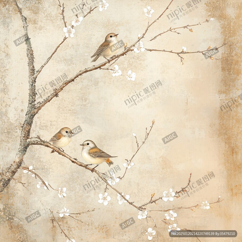 復(fù)古花鳥樹枝背景