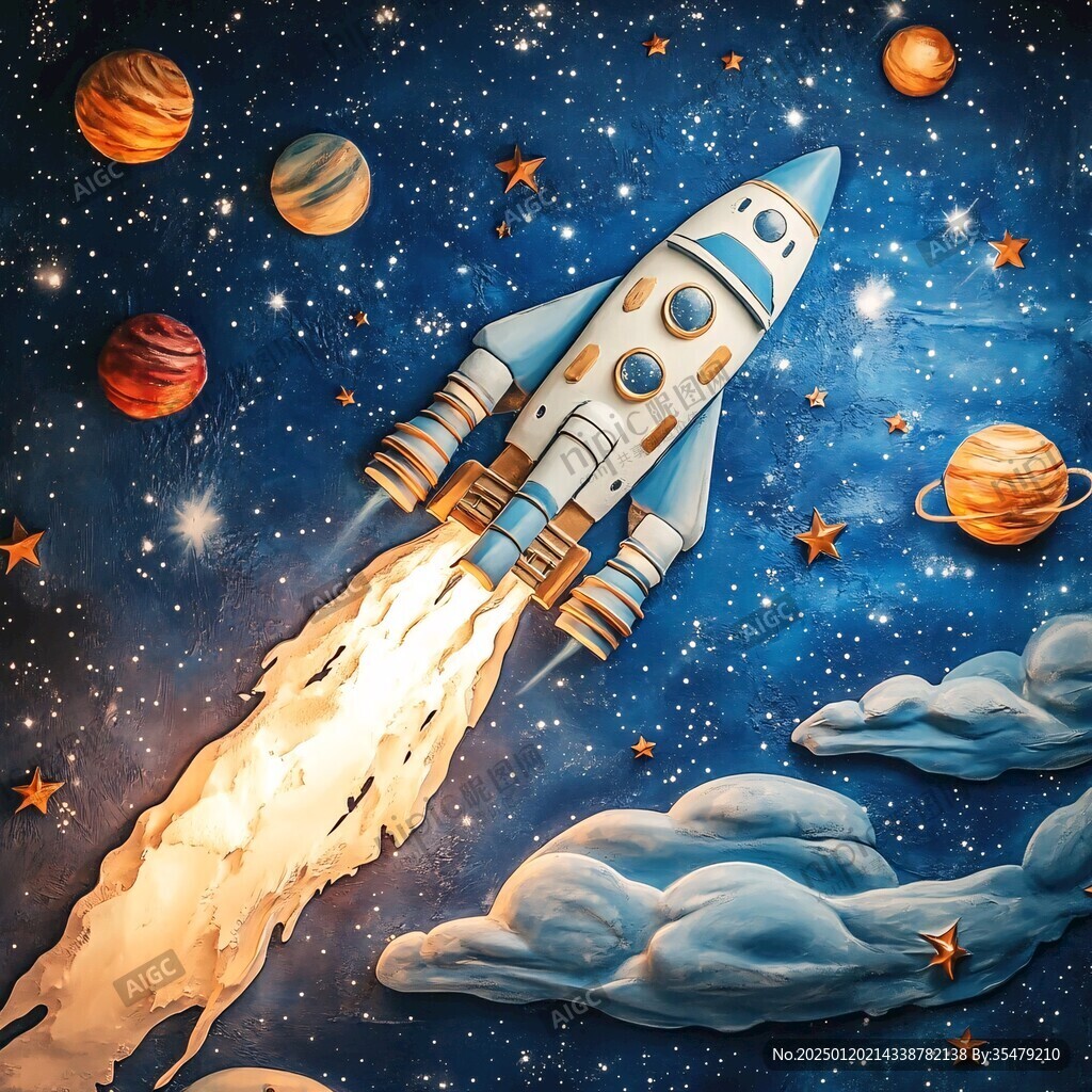 手繪火箭背景墻
