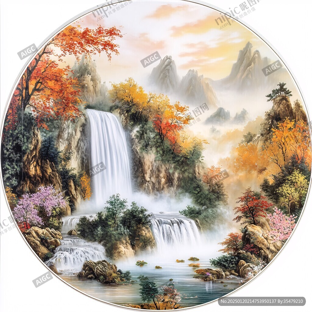 圓形掛畫山水畫