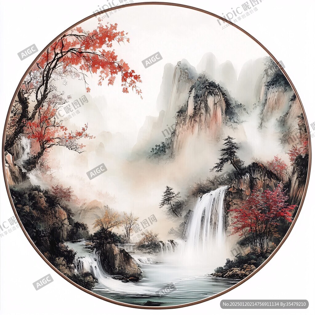 圓形山水裝飾畫