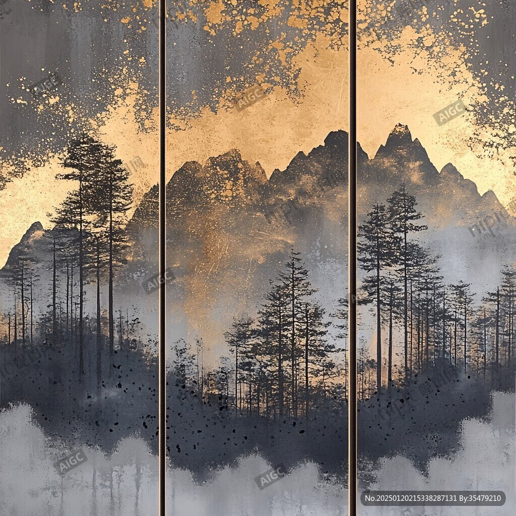 現代山水屏風