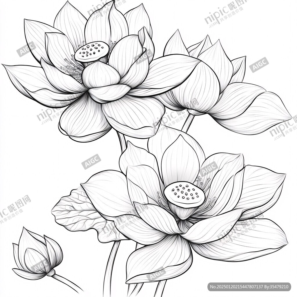 手绘莲花荷花线描 手绘莲花荷花线描
