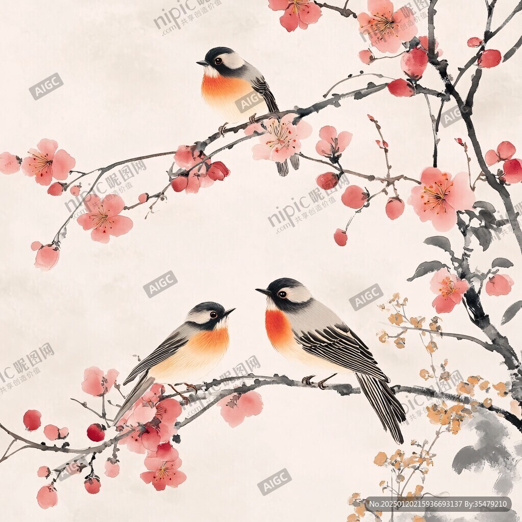 水彩梅花鳥圖
