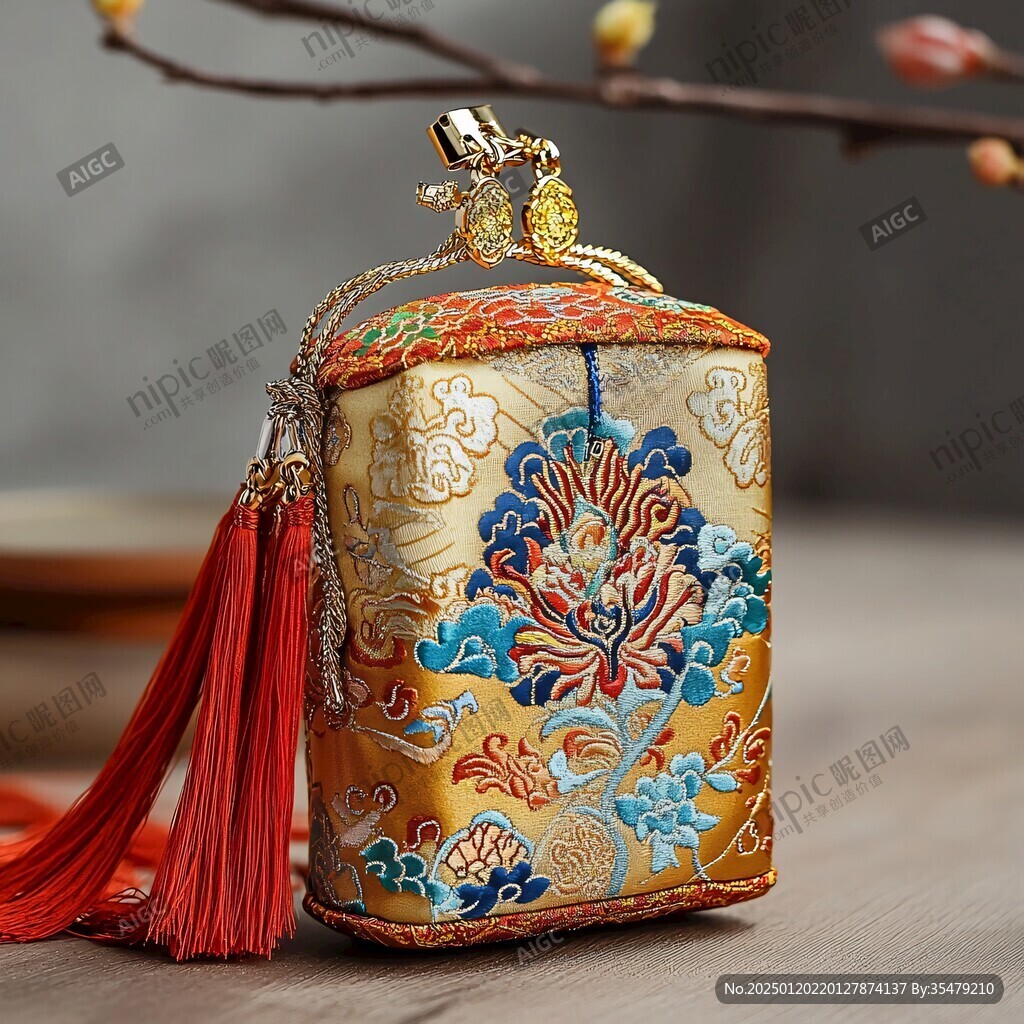 褐地刺繡香囊
