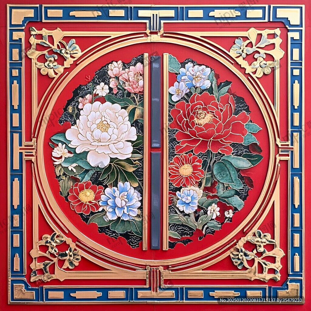 紅藍中式雕花