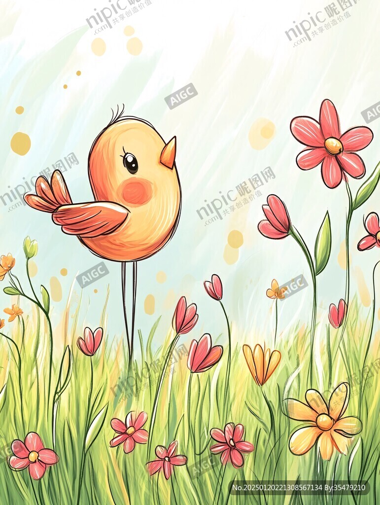 手繪鳥類春天插畫
