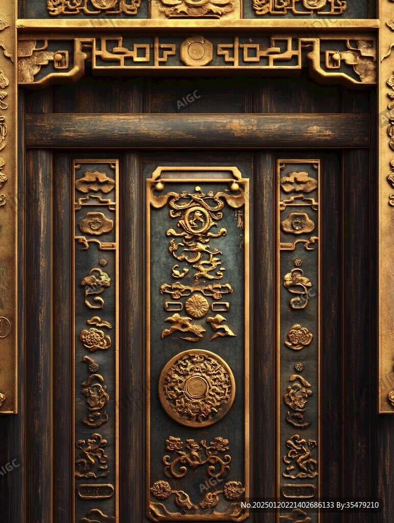 高清特寫木雕門