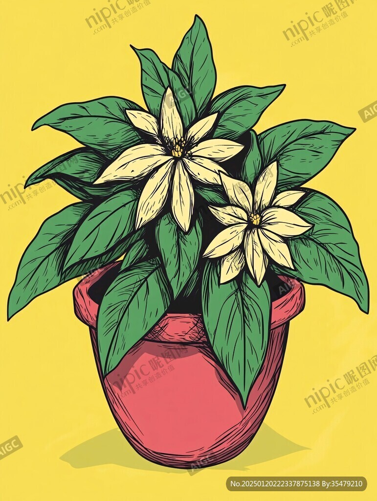 盆栽植物插畫