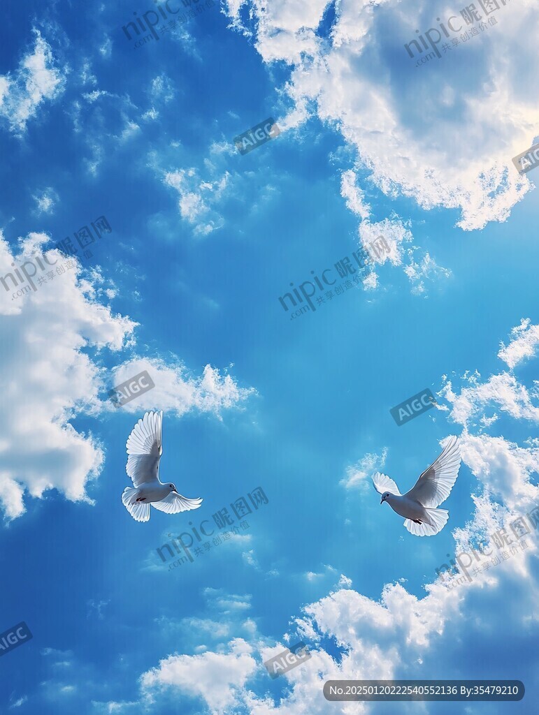 藍天白云間的鴿群