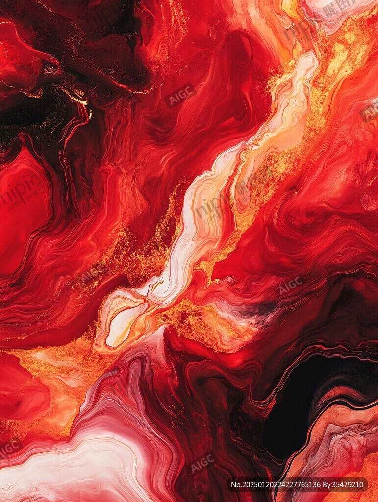 紅色喜慶炫麗流體畫