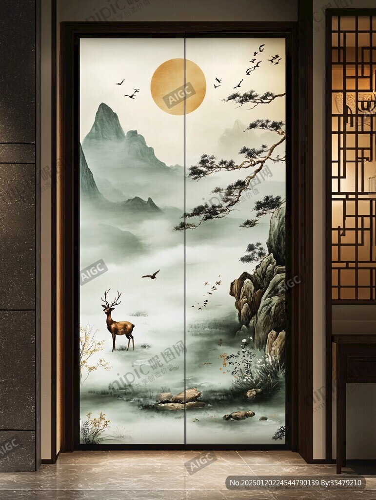 山水畫玻璃屏風