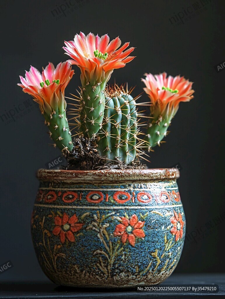 盆栽仙人球開花