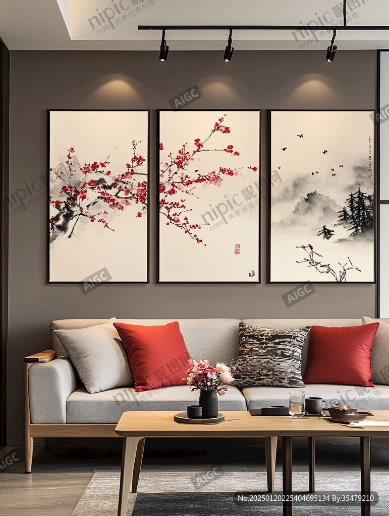 客廳裝飾畫梅花工筆畫