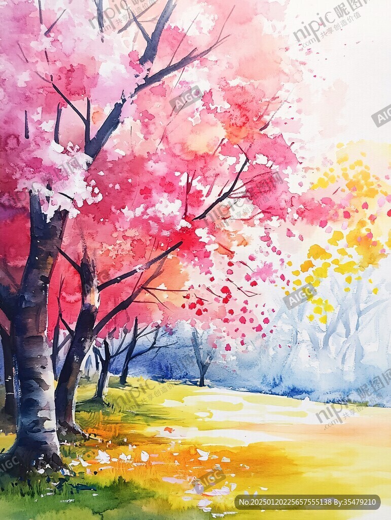 秋景水粉畫