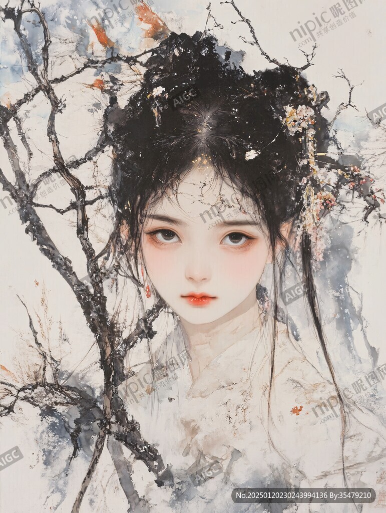 水彩風漢服美女