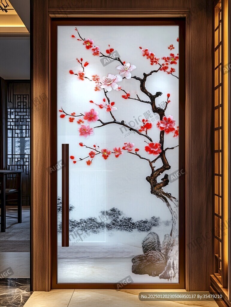 酒店客廳走廊梅花花鳥