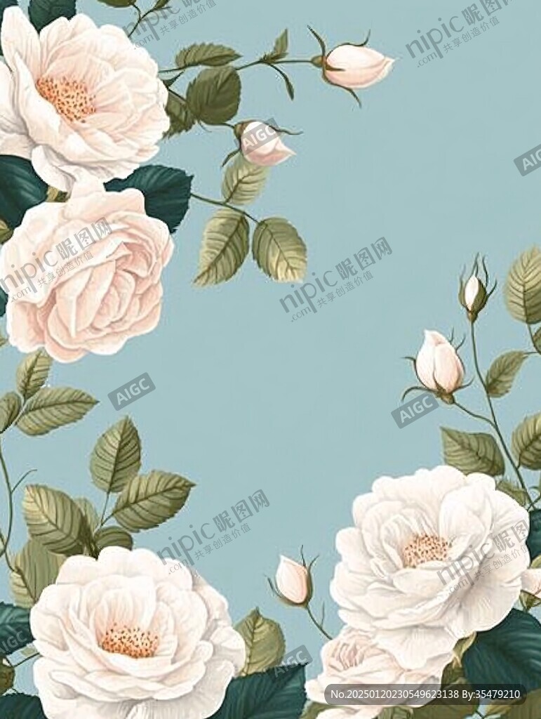 月季花藍(lán)色背景
